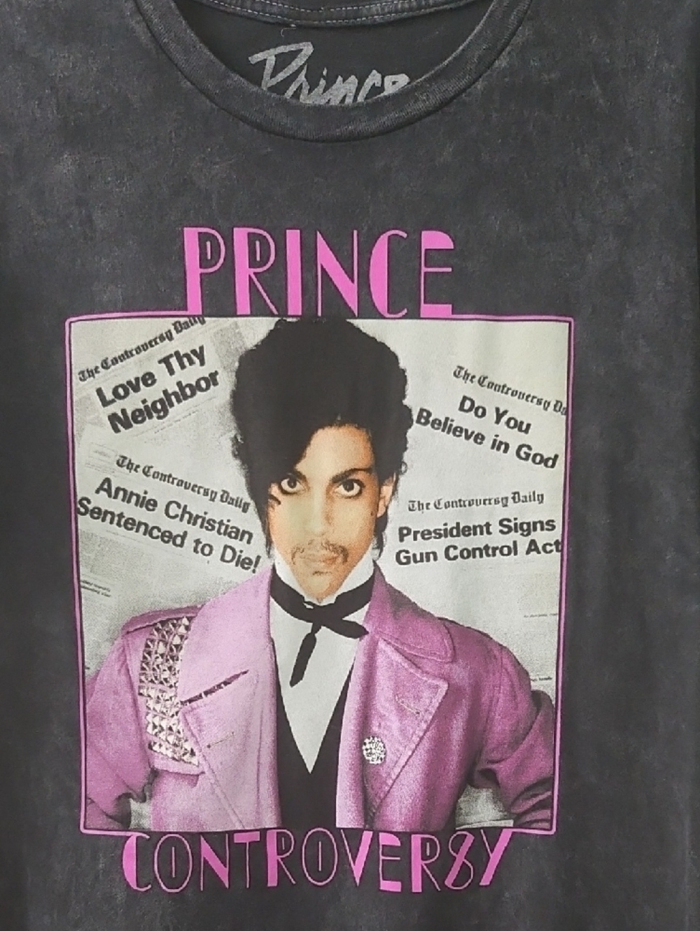 Prince Short Sleeve Controversy Graphic Tee in Black and Pink - Picture 2 of 4
